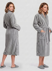 Plush Cotton Adult Bathrobe 100% Cotton Thick & Absorbent - Light Grey