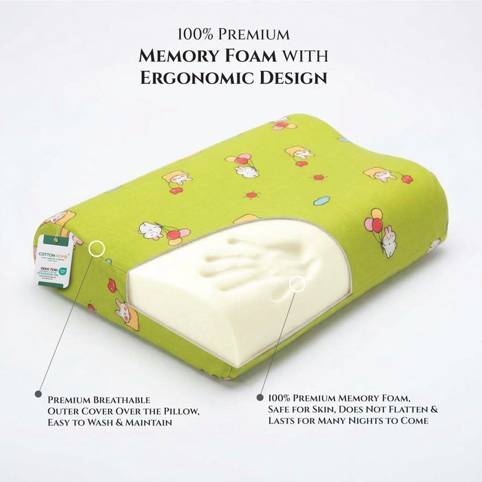 Kids Contour Memory Foam Pillows - Green Rabbit (26x38cm)