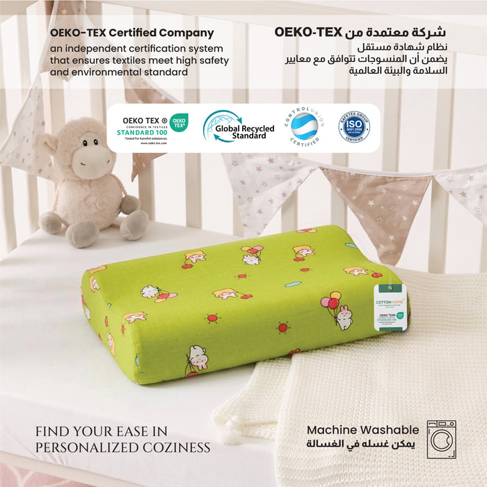 Kids Contour Memory Foam Pillows - Green Rabbit (26x38cm)