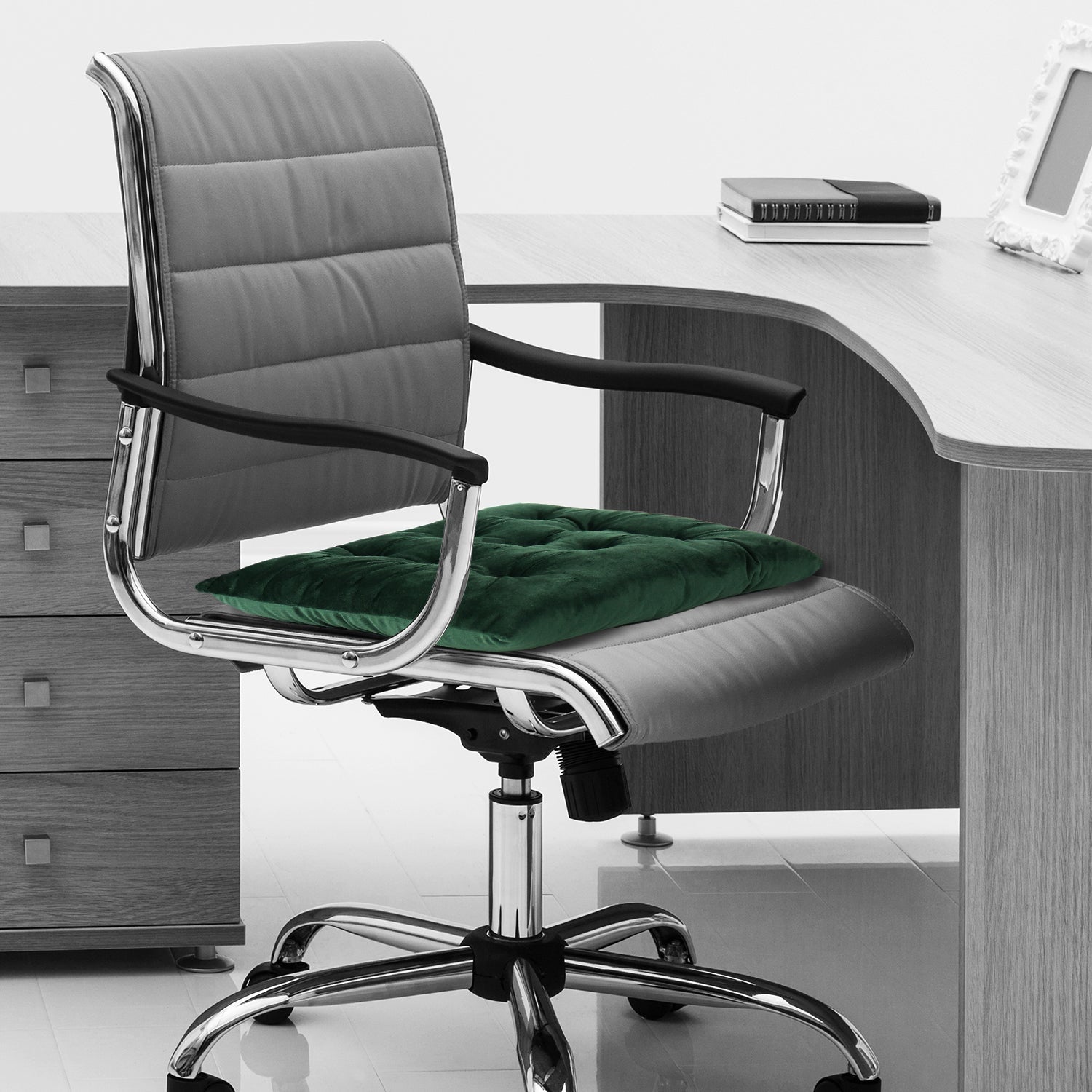 Velvet Slip Free Tufted  Chair Cushion Green 40x40cm - Pack of 2 - Cotton Home