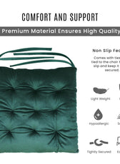 Velvet Slip Free Tufted  Chair Cushion Green 40x40cm - Pack of 2 - Cotton Home