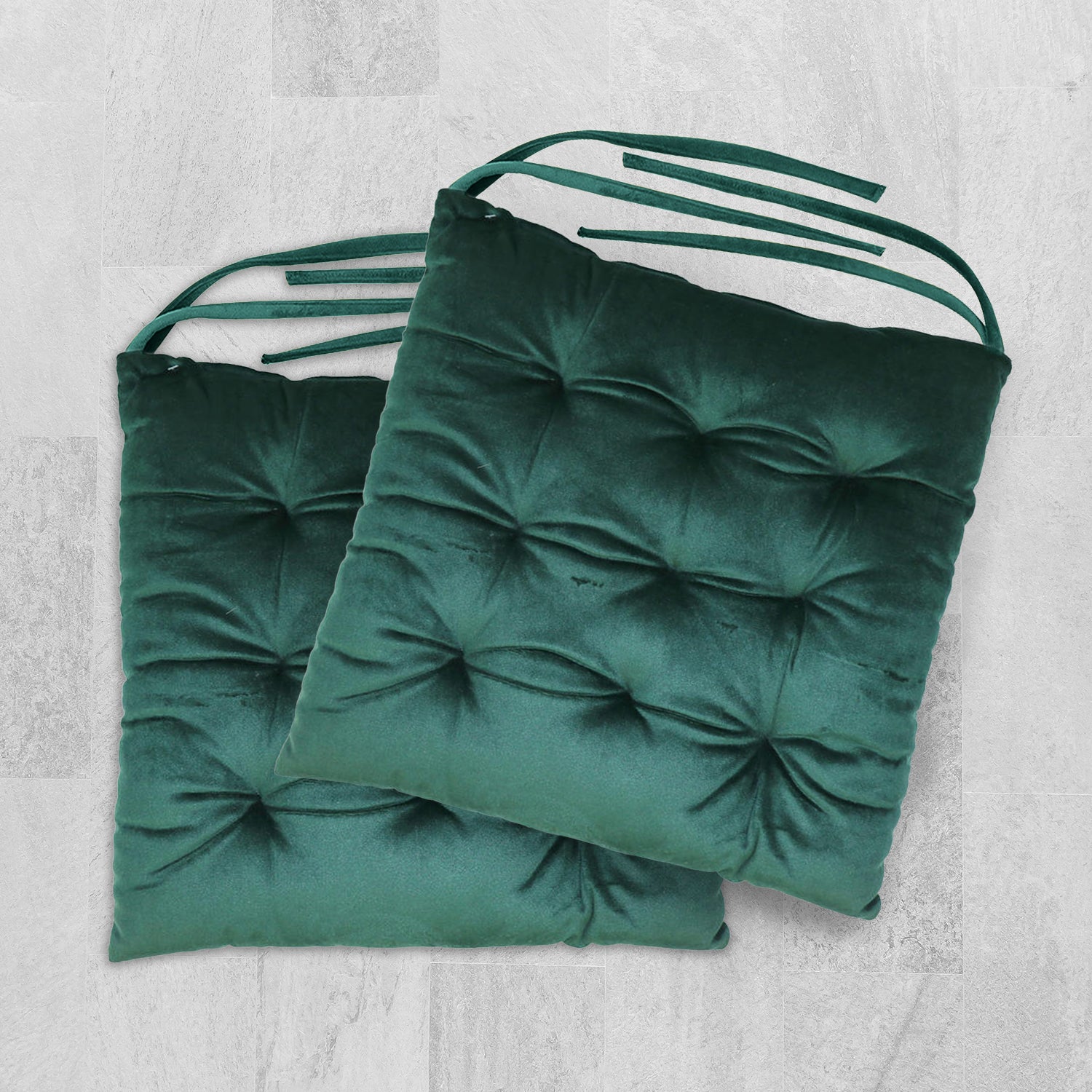 Velvet Slip Free Tufted  Chair Cushion Green 40x40cm - Pack of 2 - Cotton Home