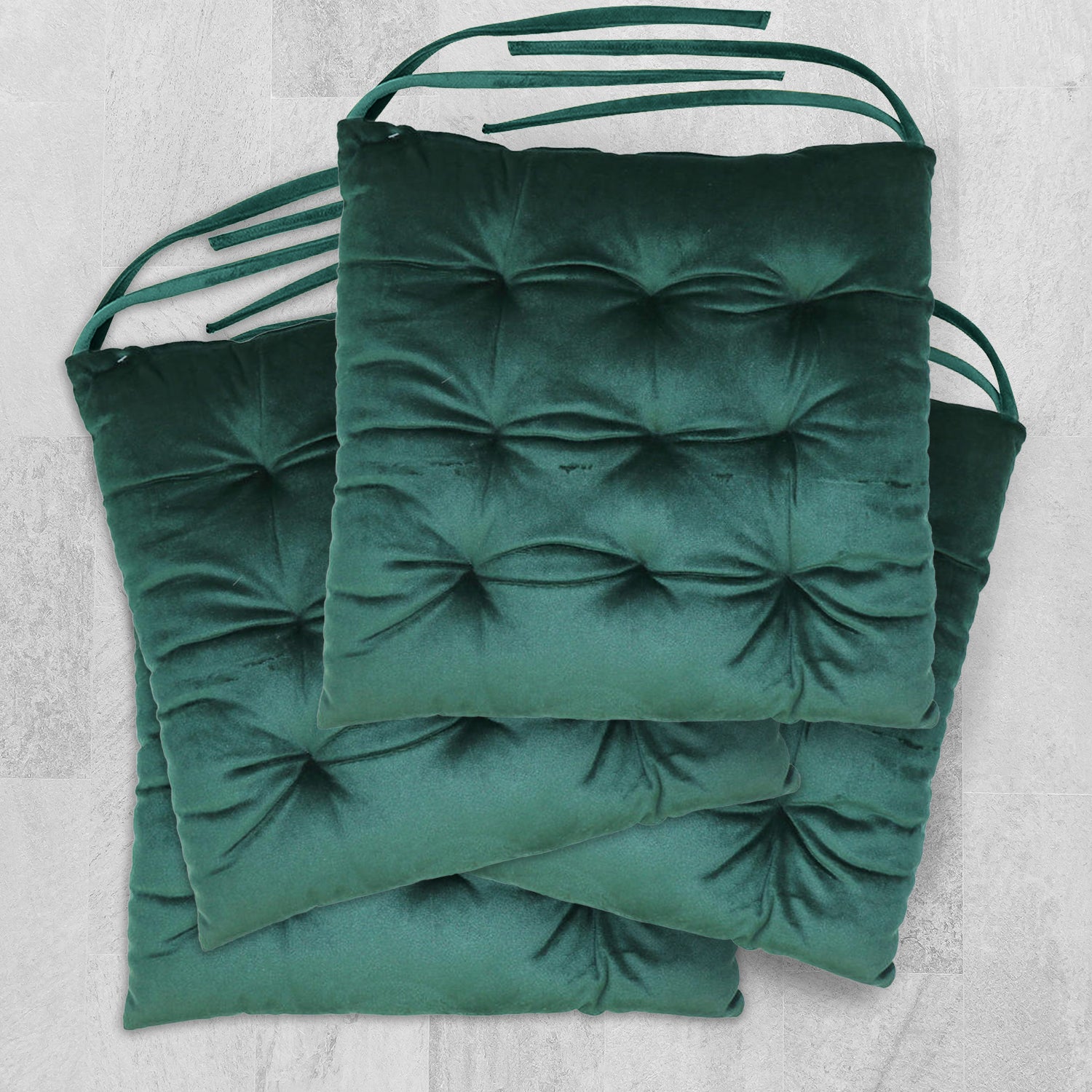 Velvet Slip Free Tufted  Chair Cushion Green 40x40cm - Pack of 4 - Cotton Home