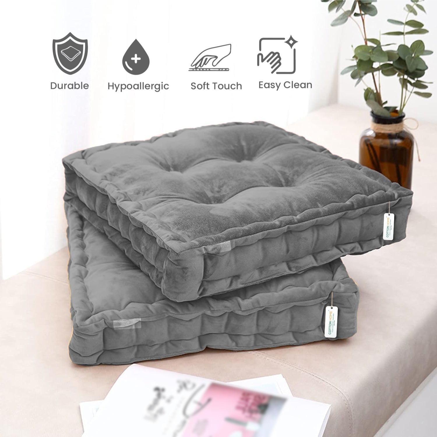 Serenity Velvet Multipurpose Seat Cushion 40x40cm Square Shape Seating - Cotton Home