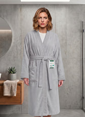 Plush Cotton Adult Bathrobe 100% Cotton Thick & Absorbent - Light Grey