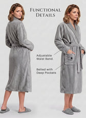 Plush Cotton Adult Bathrobe 100% Cotton Thick & Absorbent - Light Grey