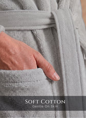 Plush Cotton Adult Bathrobe 100% Cotton Thick & Absorbent - Light Grey