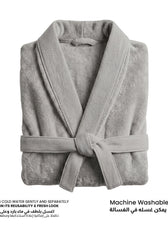 Plush Cotton Adult Bathrobe 100% Cotton Thick & Absorbent - Light Grey