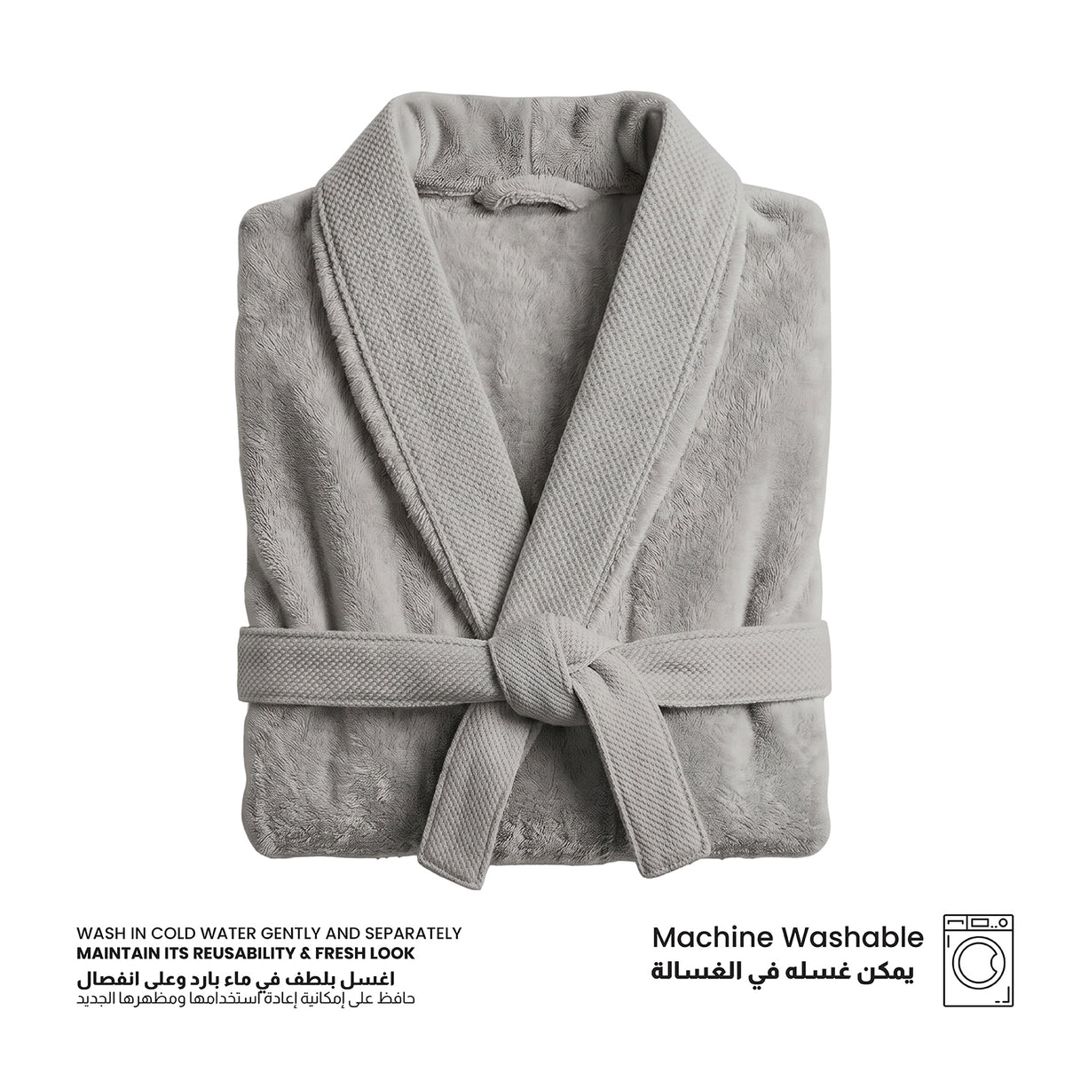 Plush Cotton Adult Bathrobe 100% Cotton Thick & Absorbent - Light Grey