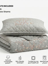 Velvet Quilt Set 3-Piece Diamond Quilted Bedspread Set 220×240cm with two pillow case Light Gray