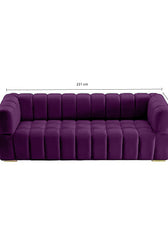 Gwen 3 Seater Sofa Velvet Fabric - Purple - L231cm x W89cm X 75cm - Cotton Home