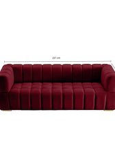 Gwen 3 Seater Sofa Velvet Fabric - Red - L231cm x W89cm X 75cm - Cotton Home