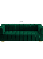 Gwen 3 Seater Sofa - Luxurious Emerald Green Velvet Upholstery - Spacious L231cm x W89cm x H75cm - Cotton Home