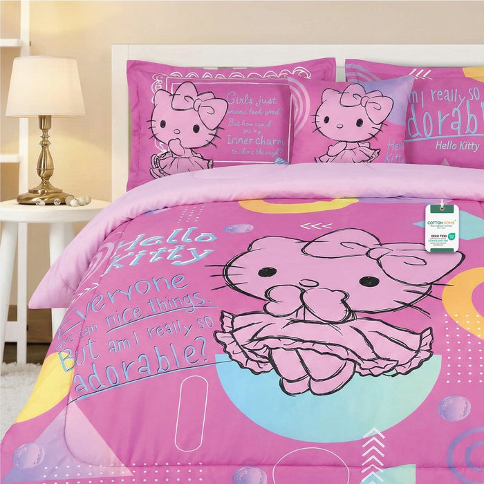 Hello Kitty Official Kids Bedding Set – 5 Piece Comforter Set Cozy & Colorful Cartoon Character with Matching Pillowcases & Bedsheet