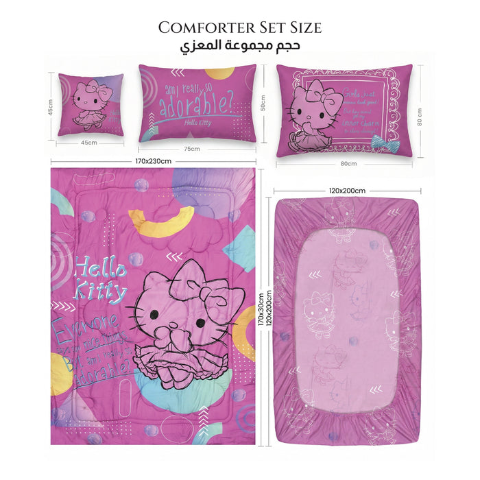 Hello Kitty Official Kids Bedding Set – 5 Piece Comforter Set Cozy & Colorful Cartoon Character with Matching Pillowcases & Bedsheet