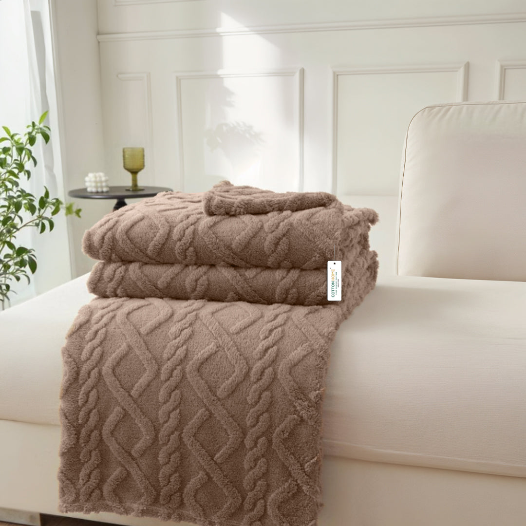 Premium Jacquard Blanket Double Size 220x240 Coffee Color - Cotton Home