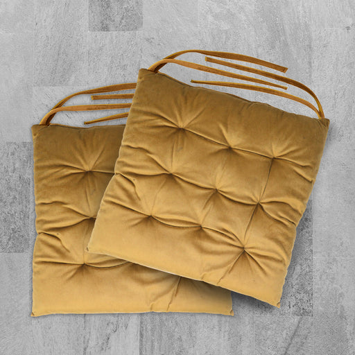 Velvet Slip Free Tufted  Chair Cushion Khaki 40x40cm - Pack of 2 - Cotton Home