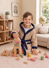 Puddle Kids Cotton Bathrobe with Hood, Tie Belt & Pockets - Beige