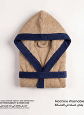 Puddle Kids Cotton Bathrobe with Hood, Tie Belt & Pockets - Beige