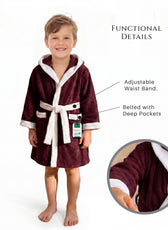Puddle Kids Cotton Bathrobe with Hood, Tie Belt & Pockets - Burgundy