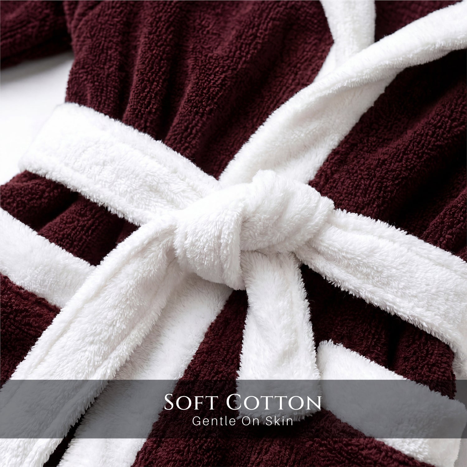Puddle Kids Cotton Bathrobe with Hood, Tie Belt & Pockets - Burgundy