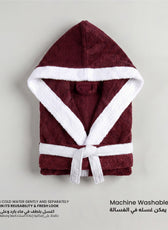 Puddle Kids Cotton Bathrobe with Hood, Tie Belt & Pockets - Burgundy