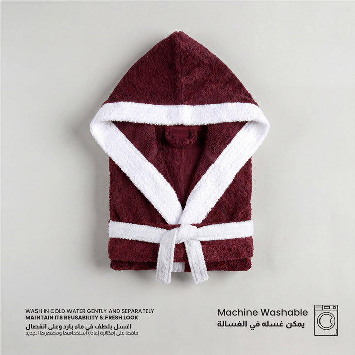 Puddle Kids Cotton Bathrobe with Hood, Tie Belt & Pockets - Burgundy