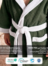 Puddle Kids Cotton Bathrobe with Hood, Tie Belt & Pockets - Dark Green