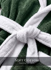Puddle Kids Cotton Bathrobe with Hood, Tie Belt & Pockets - Dark Green
