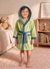 Puddle Kids Cotton Bathrobe with Hood, Tie Belt & Pockets - Light Green
