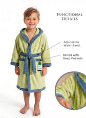 Puddle Kids Cotton Bathrobe with Hood, Tie Belt & Pockets - Light Green