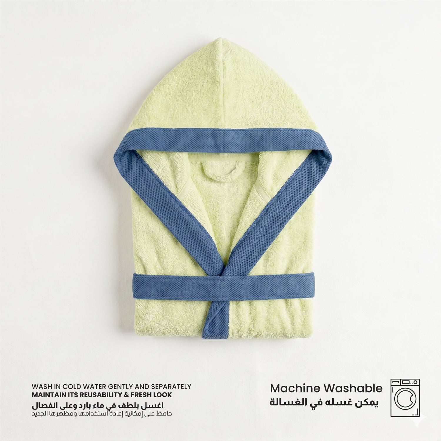 Puddle Kids Cotton Bathrobe with Hood, Tie Belt & Pockets - Light Green