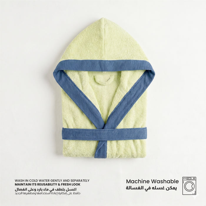 Puddle Kids Cotton Bathrobe with Hood, Tie Belt & Pockets - Light Green