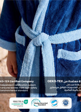 Puddle Kids Cotton Bathrobe with Hood, Tie Belt & Pockets - Navy Blue