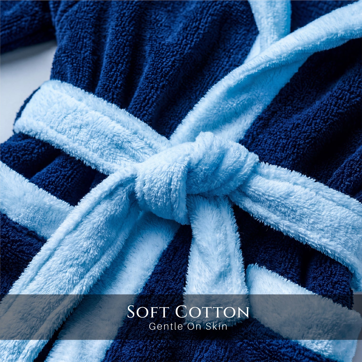Puddle Kids Cotton Bathrobe with Hood, Tie Belt & Pockets - Navy Blue