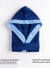 Puddle Kids Cotton Bathrobe with Hood, Tie Belt & Pockets - Navy Blue