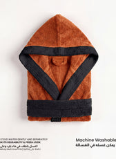 Puddle Kids Cotton Bathrobe with Hood, Tie Belt & Pockets - Orange Black