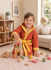 Puddle Kids Cotton Bathrobe with Hood, Tie Belt & Pockets - Orange Yellow