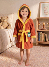 Puddle Kids Cotton Bathrobe with Hood, Tie Belt & Pockets - Orange Yellow