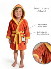 Puddle Kids Cotton Bathrobe with Hood, Tie Belt & Pockets - Orange Yellow