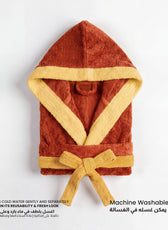 Puddle Kids Cotton Bathrobe with Hood, Tie Belt & Pockets - Orange Yellow