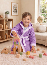 Puddle Kids Cotton Bathrobe with Hood, Tie Belt & Pockets - Light Purple