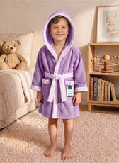 Puddle Kids Cotton Bathrobe with Hood, Tie Belt & Pockets - Light Purple