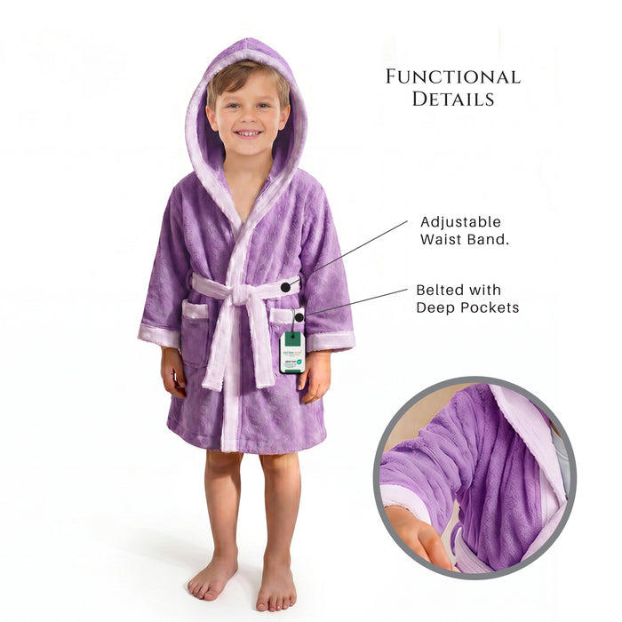 Puddle Kids Cotton Bathrobe with Hood, Tie Belt & Pockets - Light Purple
