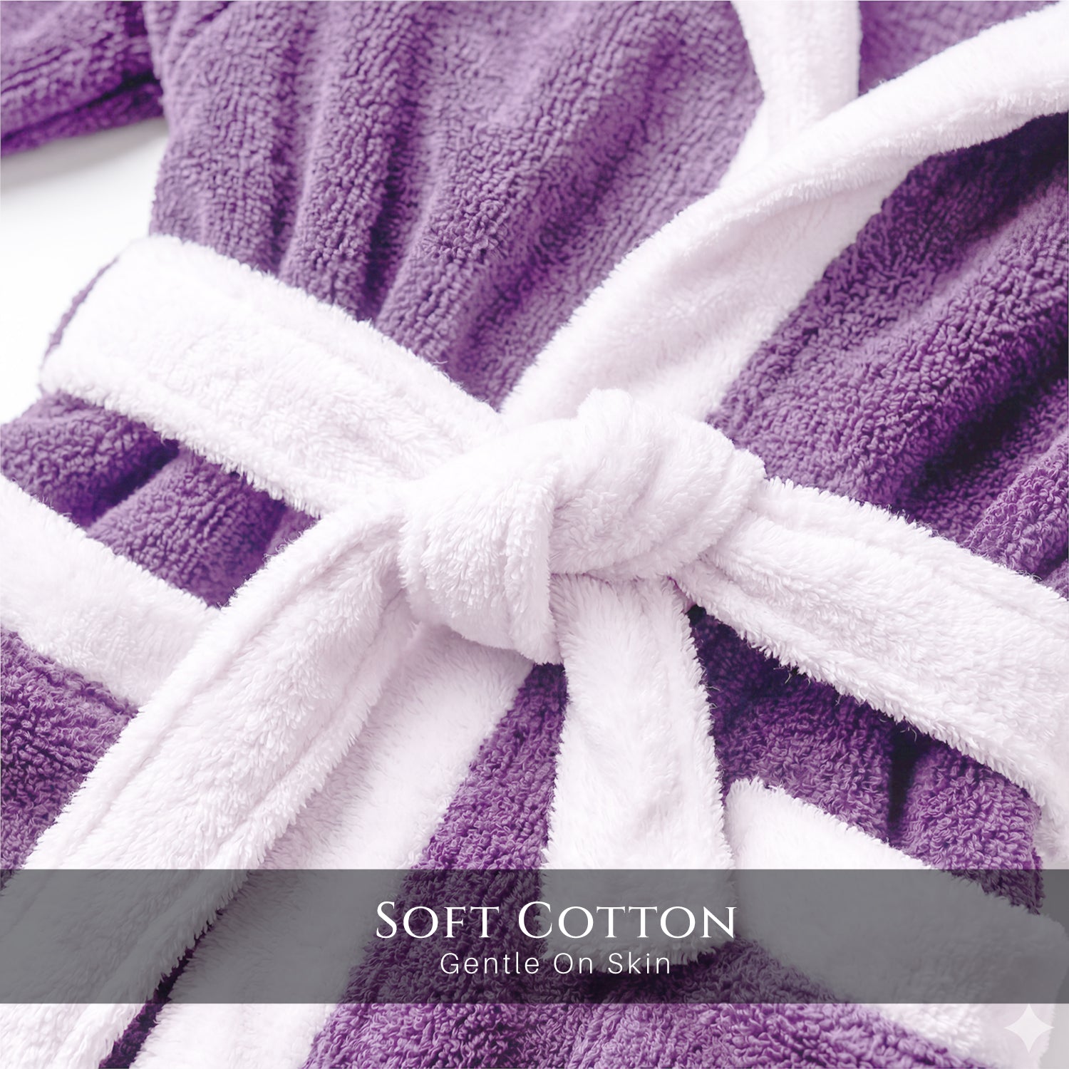 Puddle Kids Cotton Bathrobe with Hood, Tie Belt & Pockets - Light Purple