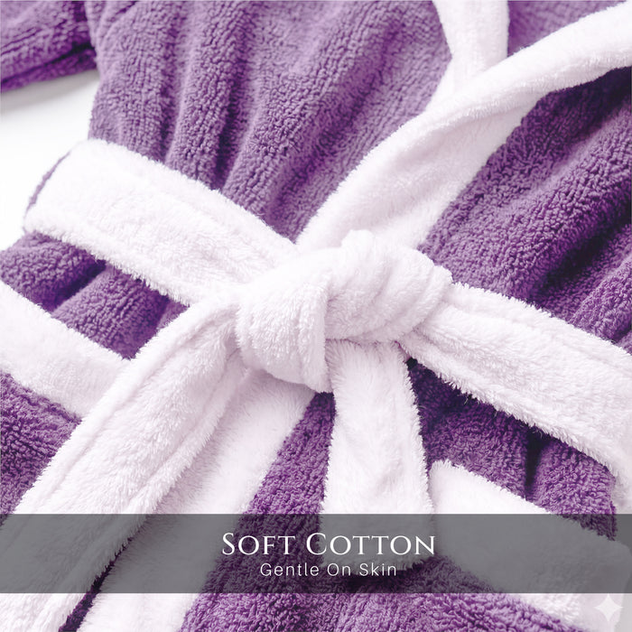 Puddle Kids Cotton Bathrobe with Hood, Tie Belt & Pockets - Light Purple