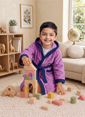 Puddle Kids Cotton Bathrobe with Hood, Tie Belt & Pockets - Purple