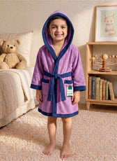 Puddle Kids Cotton Bathrobe with Hood, Tie Belt & Pockets - Purple