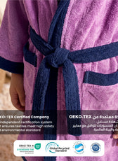 Puddle Kids Cotton Bathrobe with Hood, Tie Belt & Pockets - Purple