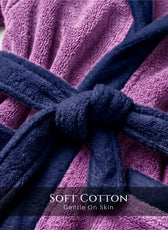 Puddle Kids Cotton Bathrobe with Hood, Tie Belt & Pockets - Purple